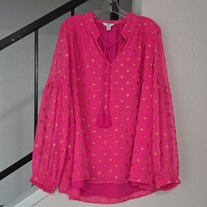 Crown & Ivy Fuchsia Blouse with Gold Accents Size XL